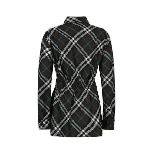 Check-Pattern Buttoned Belted Shirt