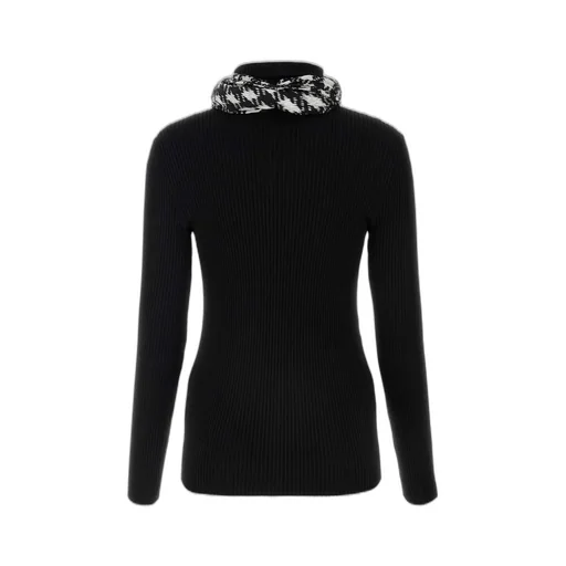 Scarf-Detailed High-Neck Ribbed Jumper