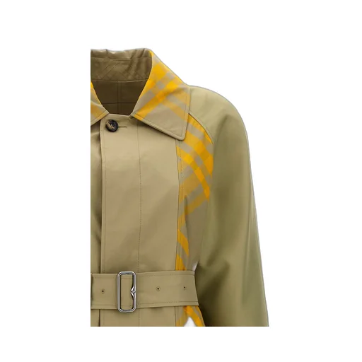 Checked Belted-Waist Reversible Trench Coat