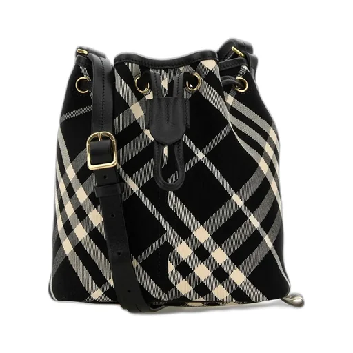 Checked Drawstring Mini Bucket Bag