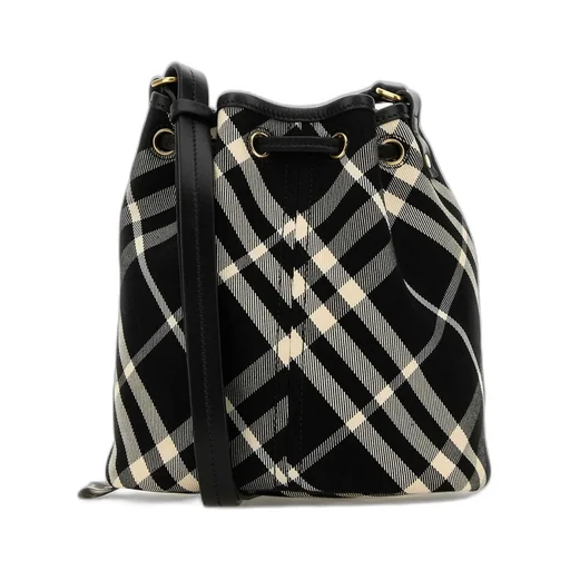 Checked Drawstring Mini Bucket Bag