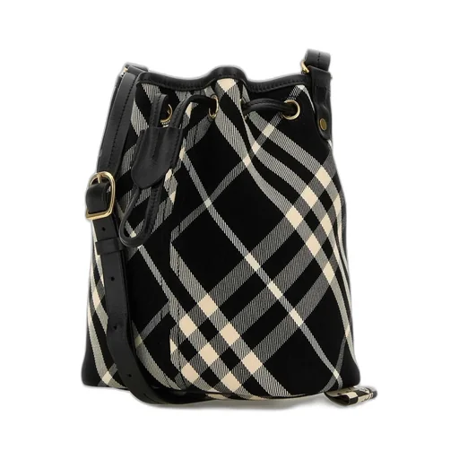 Checked Drawstring Mini Bucket Bag