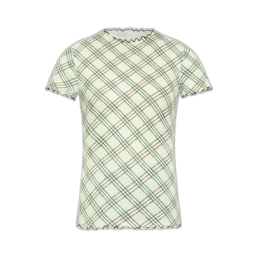 Checked Lettuce Hem Crewneck T-Shirt