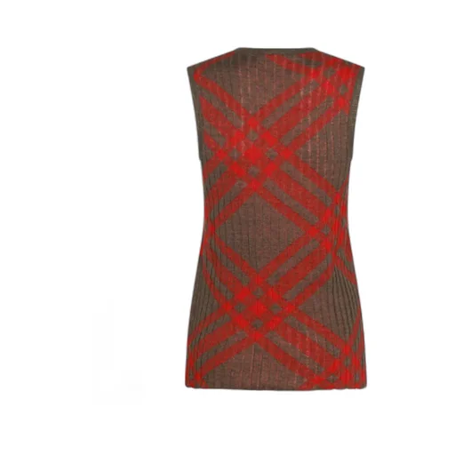 Check-Pattern Ribbed-Knit Sleeveless Top