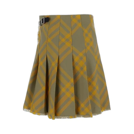 Check-Pattern Pleated Frayed Skirt