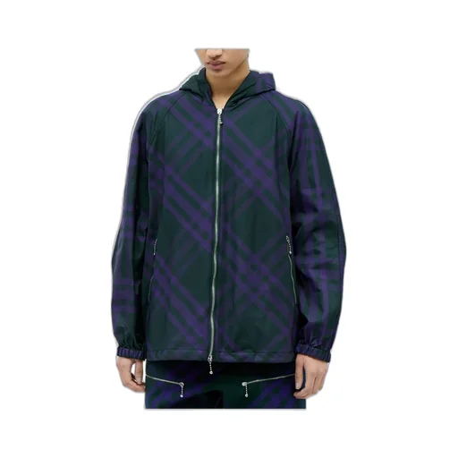 Check-Pattern Zipped Hooded Jacket