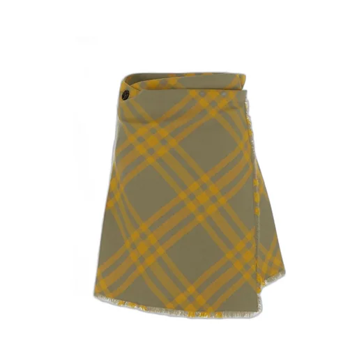 Check-Pattern Pleated Frayed Skirt