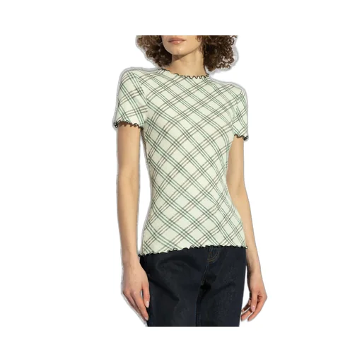 Checked Lettuce Hem Crewneck T-Shirt