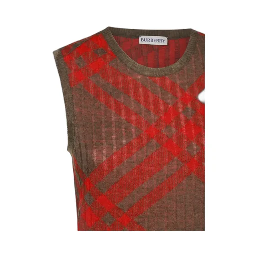 Check-Pattern Ribbed-Knit Sleeveless Top