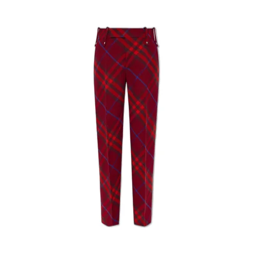 Checked Pleated Straight-Leg Trousers