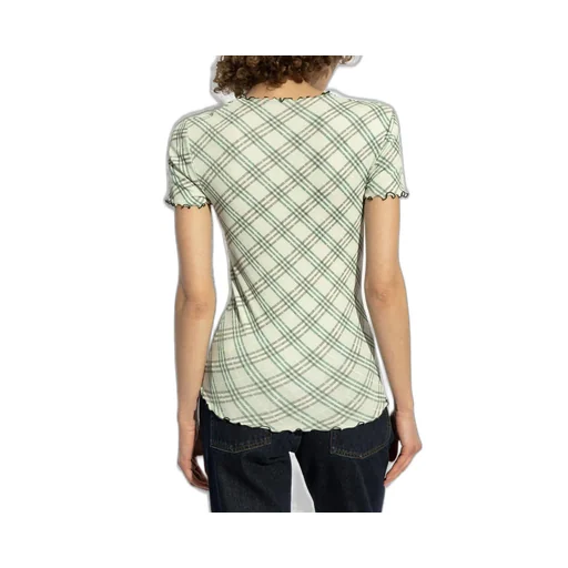 Checked Lettuce Hem Crewneck T-Shirt