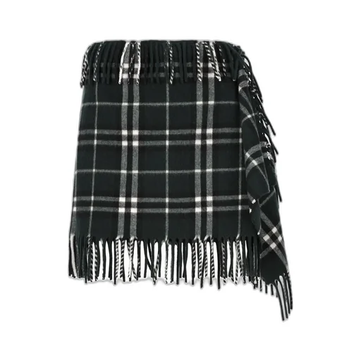 Checked Fringed-Edge Mini Skirt
