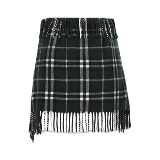 Checked Fringed-Edge Mini Skirt