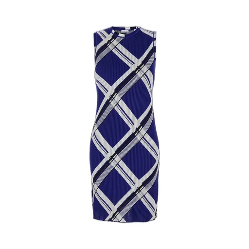Check-Printed Ribbed Sleeveless Dress