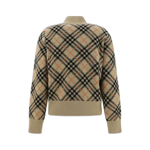 Checked Knitted Zip-Up Bomber Jacket