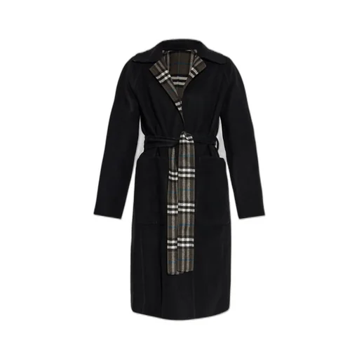 Reversible Checked Tied-Waist Wrap Coat