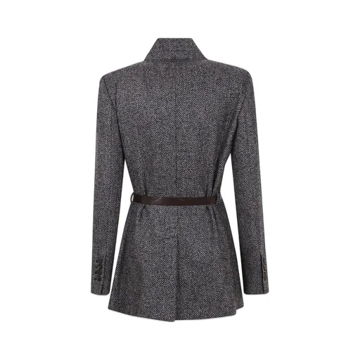 Herringbone Patterned Belted Jacket
