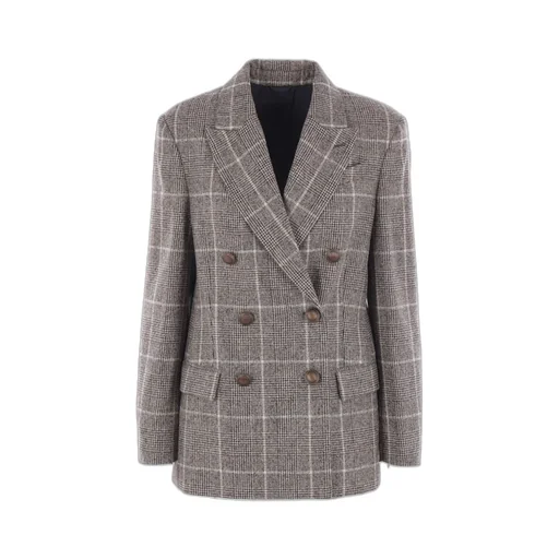 Checked Double-Breasted Long-Sleeved Blazer