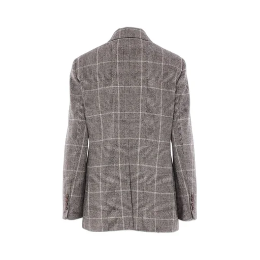 Checked Double-Breasted Long-Sleeved Blazer