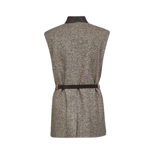 Flecked Belted Sleeveless Vest