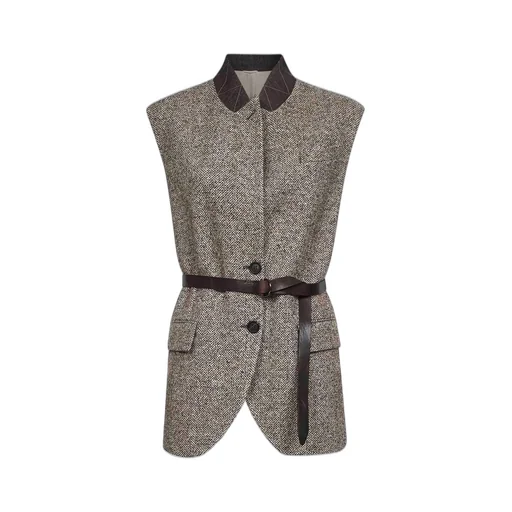 Flecked Belted Sleeveless Vest