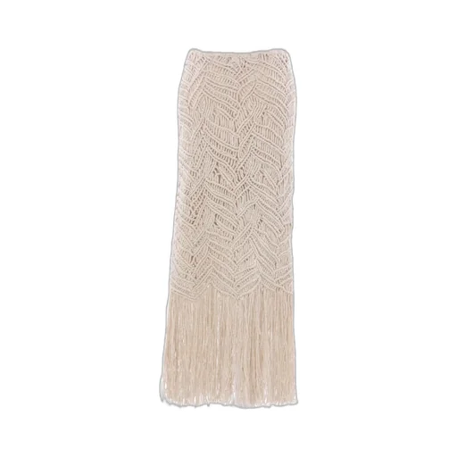 Fringed Ribbed-Knit Midi Skirt