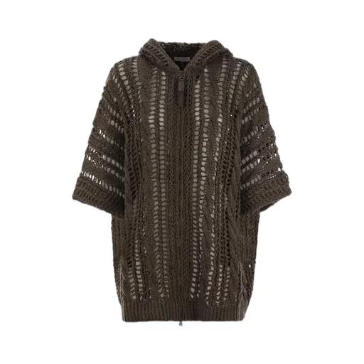 Zip-Up Hooded Knitted Cardigan