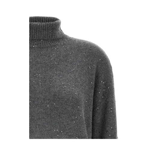 Turtleneck Sequin Embellished Knitted Jumper