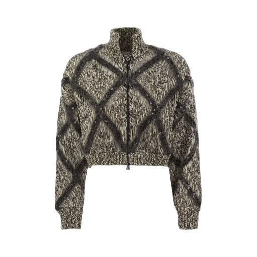 Sequin Embellished Knit Zipped Cardigan