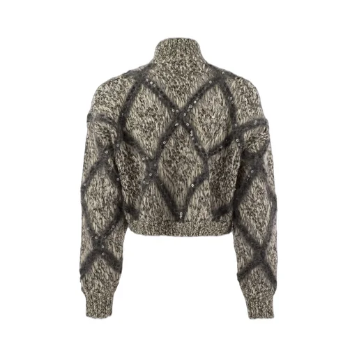 Sequin Embellished Knit Zipped Cardigan