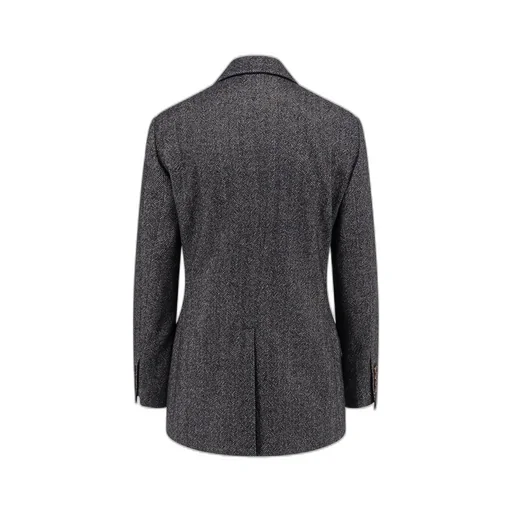 Herringbone Motif Double-Breasted Blazer