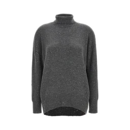 Turtleneck Sequin Embellished Knitted Jumper