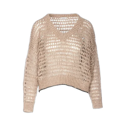 Open-Knitted V-Neck Jumper