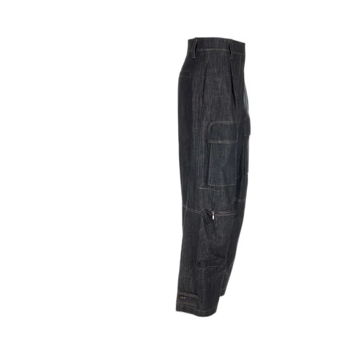 High-Waist Tapered Leg Cargo Jeans