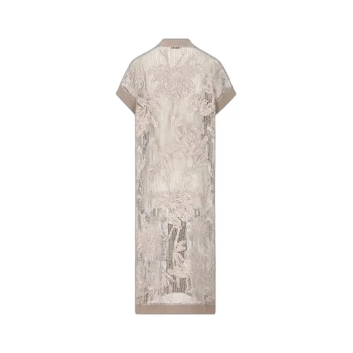 Magnolia-Embroidered Mesh Long Cardigan