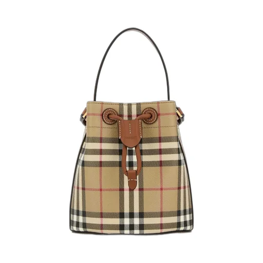 Checked Drawstring Bucket Bag