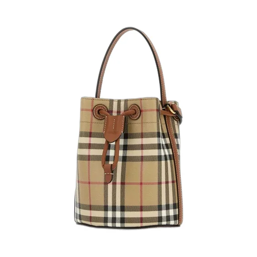 Checked Drawstring Bucket Bag