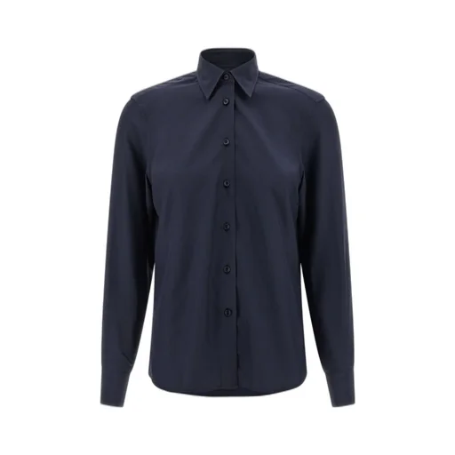 Long-Sleeved Curved Hem Shirt