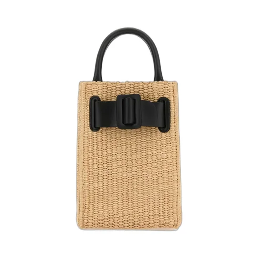 Buckle-Detailed Woven Tote Bag