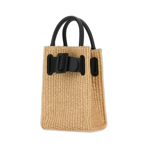 Buckle-Detailed Woven Tote Bag