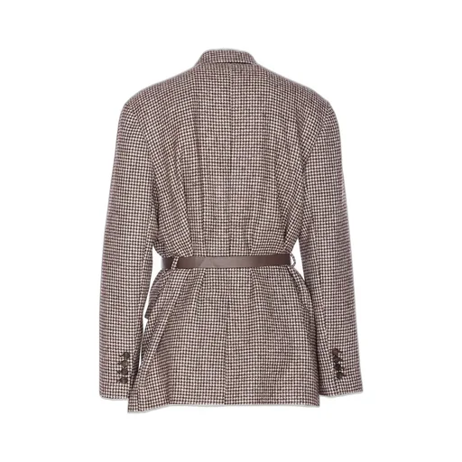 Houndstooth Detailed Belted Blazer