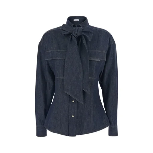 Lightweight No-Fade Denim Pussybow Shirt