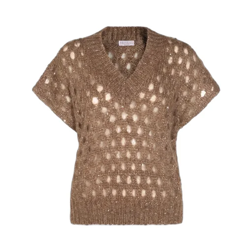 Open Knitted V-Neck Pullover