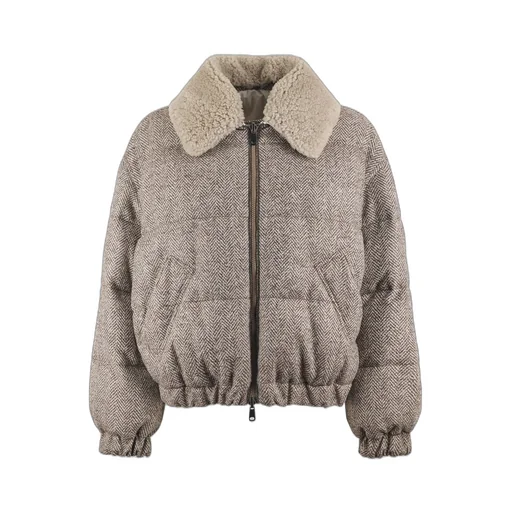 Herringbone Zip-Up Quilted Jacket