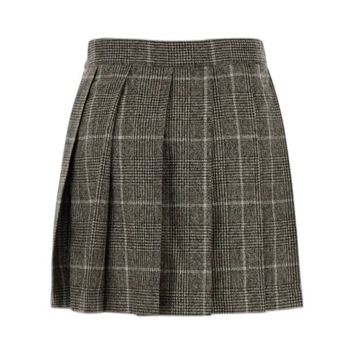 Pleated Check Midi Skirt