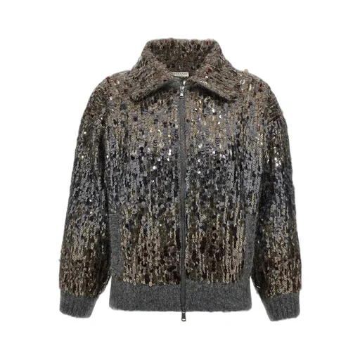 Sequin Embellished Zipped Cardigan