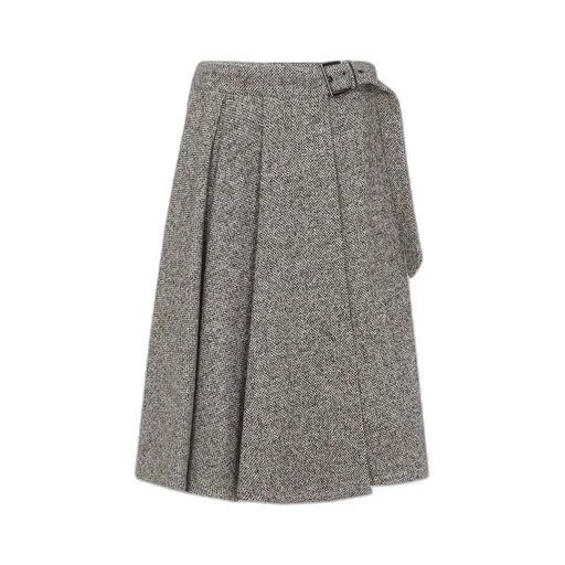 Belted Pleated Midi Skirt