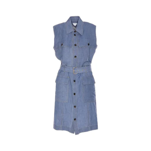 Belted Waist Denim Midi Dress