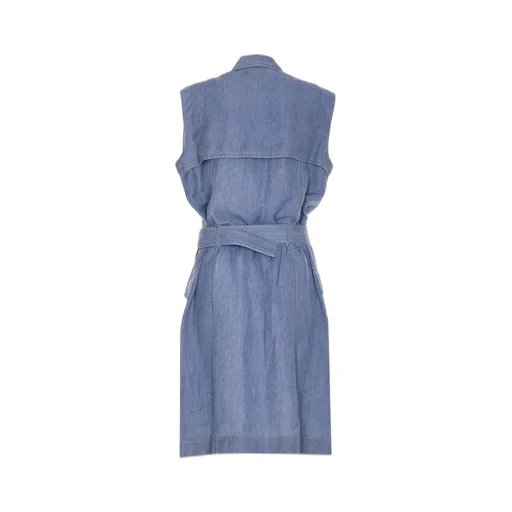 Belted Waist Denim Midi Dress