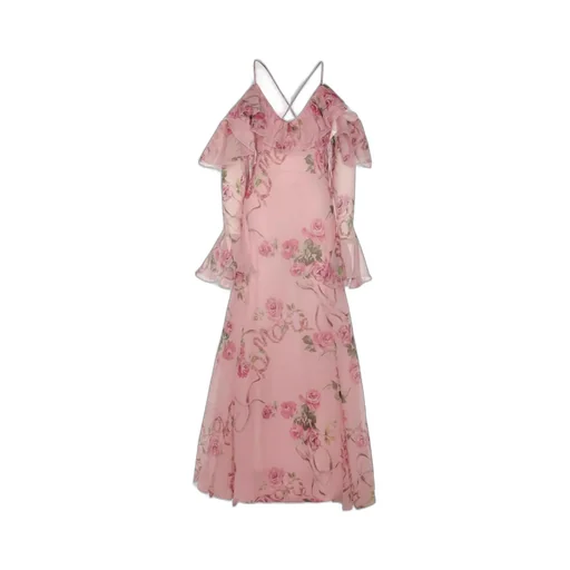 Floral Printed Ruffled Sleeveless Maxi Dress